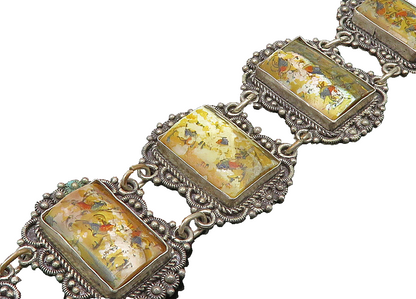 JERUSALEM 925 Sterling Silver Vintage Enameled Storyteller Bracelet  BT8705