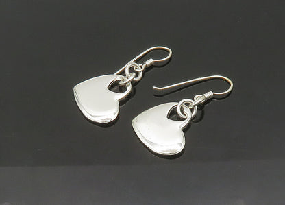 925 Sterling Silver  Vintage Shiny Smooth Love Heart Dangle Earrings  EG10749