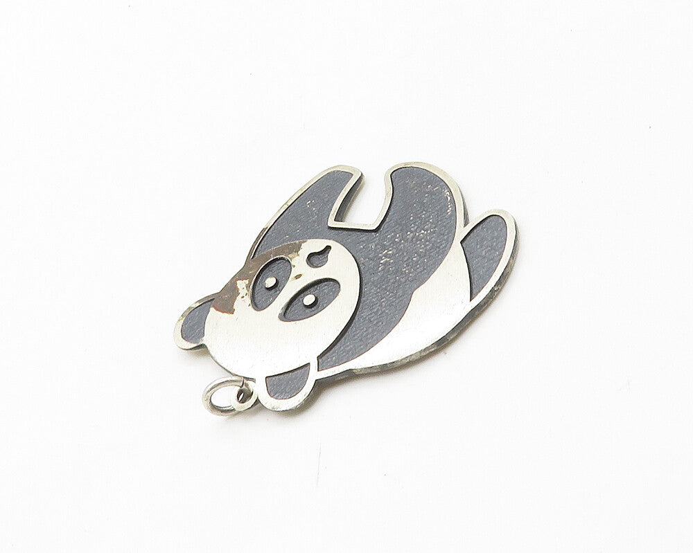 BELL 925 Silver  Vintage Two Tone Oxidized Panda Bear Motif Pendant  PT15462