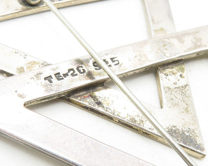 MEXICO 925 Sterling Silver  Vintage Open Triangles Smooth Brooch Pin  BP3741