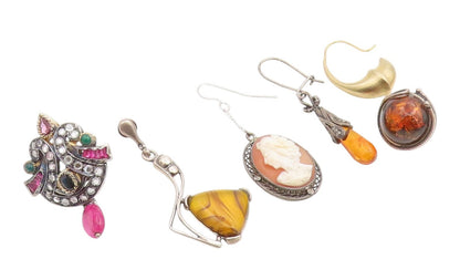 925 Sterling Silver Vintage Earrings Multi Gemstone Designer Single Lot  EG14294