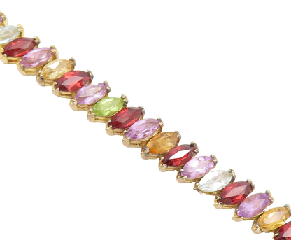 925 Sterling Silver Vintage Bracelet Gold Plated Marquise Rainbow Gems  BT10246