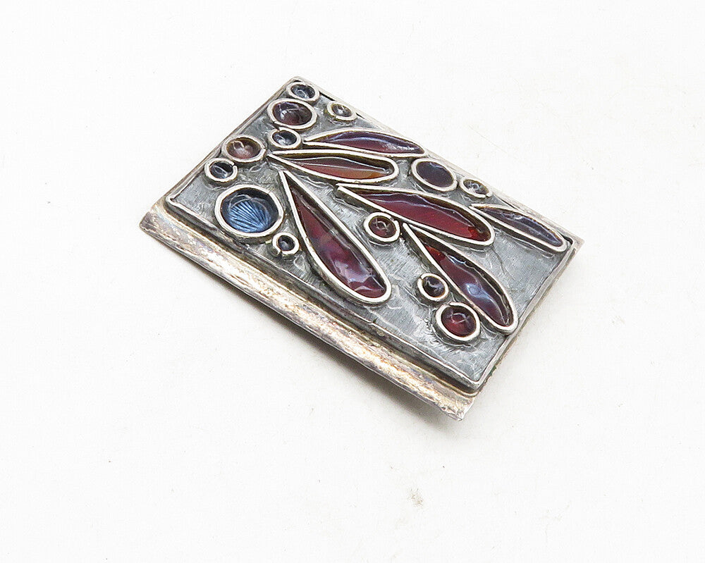 925 Sterling Silver  Vintage Enamel Coated Design Dark Tone Pendant  PT7682