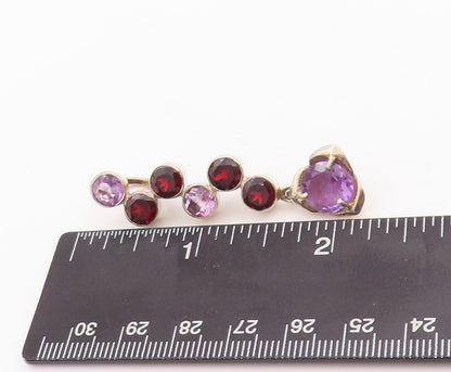 925 Sterling Silver Vintage Pendant Designer Amethyst & Garnet Drop   PT23348