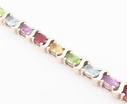 925 Sterling Silver Vintage Bracelet Classic Oval Cut Gemstone Link  BT12184