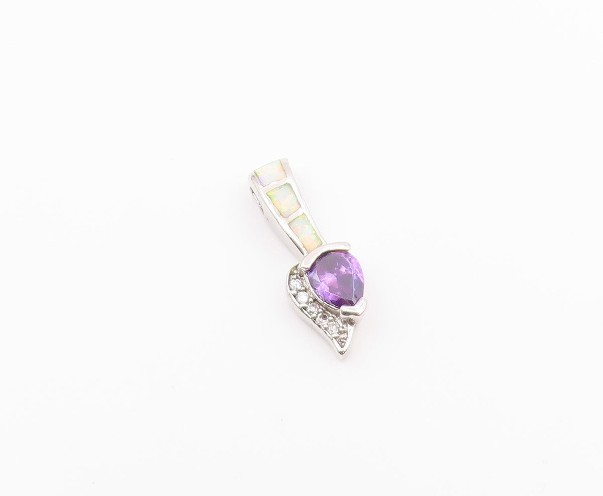 925 Sterling Silver  Vintage Shiny Amethyst Fire Opal & Topaz Pendant  PT18205