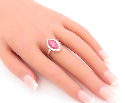 925 Sterling Silver Vintage Ring Marquise Shape Red Gemstone  Sz 7 RG29353