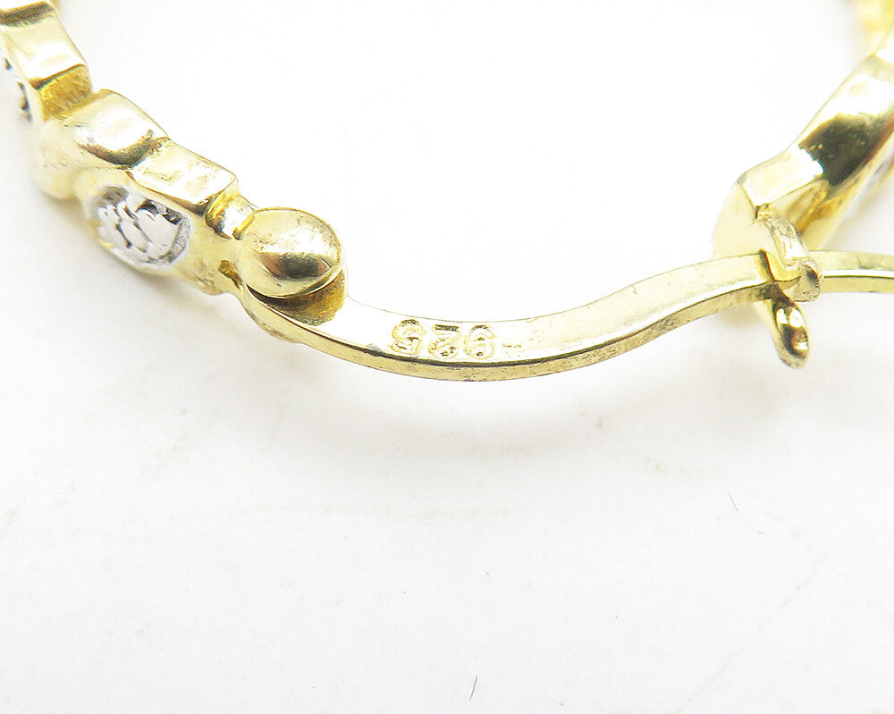 925 Sterling Silver  Genuine Diamonds Shiny Two Tone Hoop Earrings  EG6013