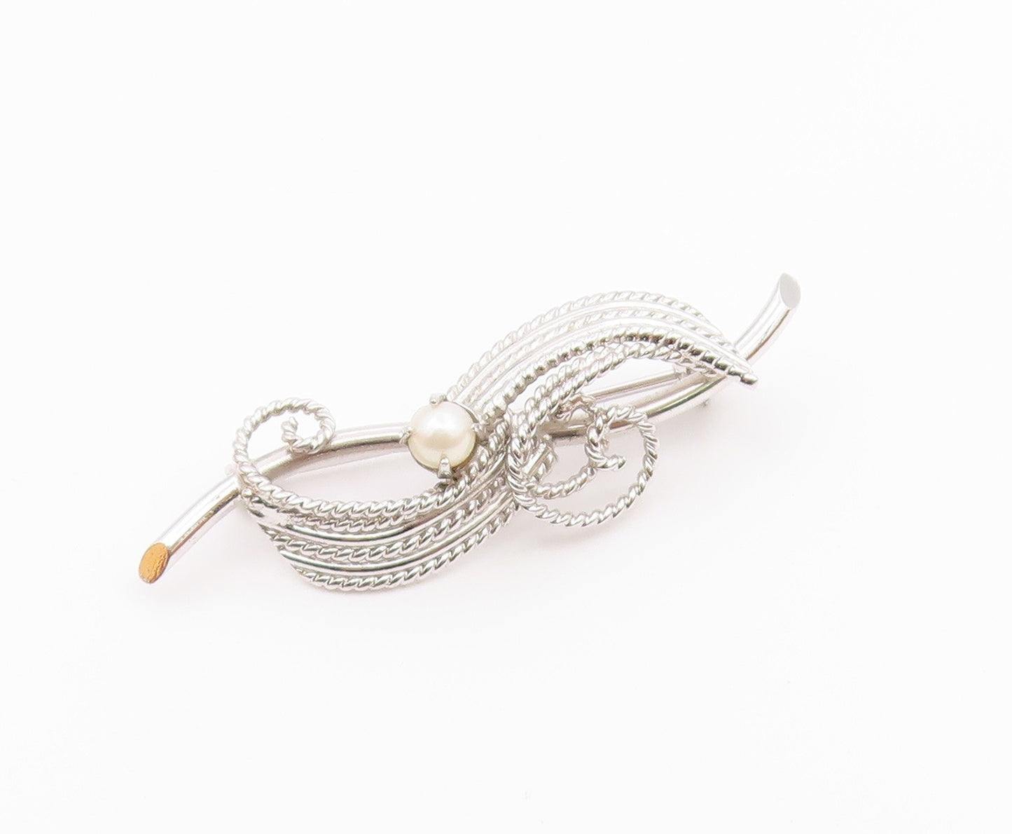 CARL ART 925 Silver  Vintage Petite Pearl Swirl Twist Brooch Pin  BP8496