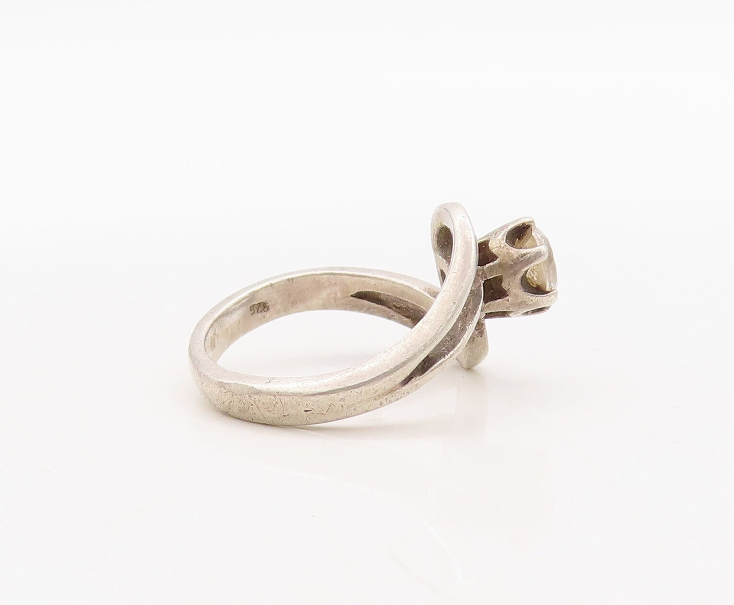 925 Sterling Silver Vintage Ring Swirly Design Cutout Topaz  Sz 5.5  RG31437