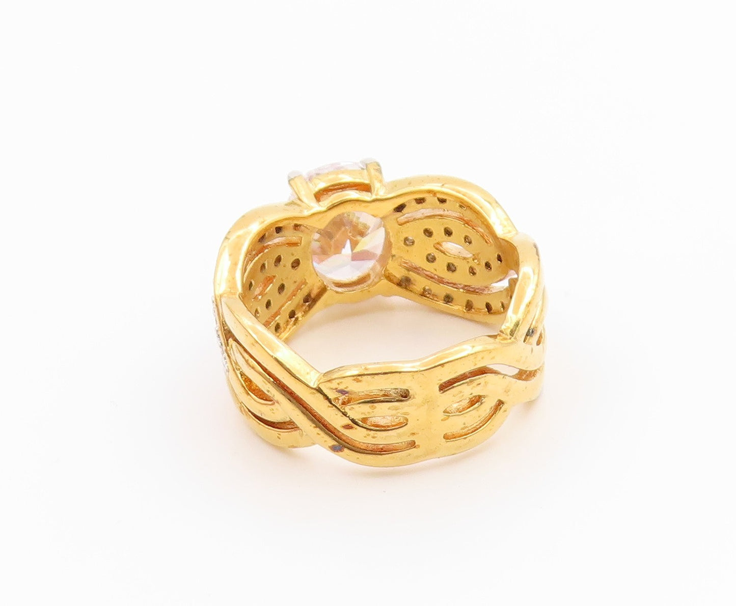 925 Sterling Silver Vintage Ring Gold Plated CZ Statement Band  Sz 7  RG35520