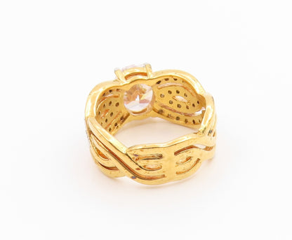 925 Sterling Silver Vintage Ring Gold Plated CZ Statement Band  Sz 7  RG35520