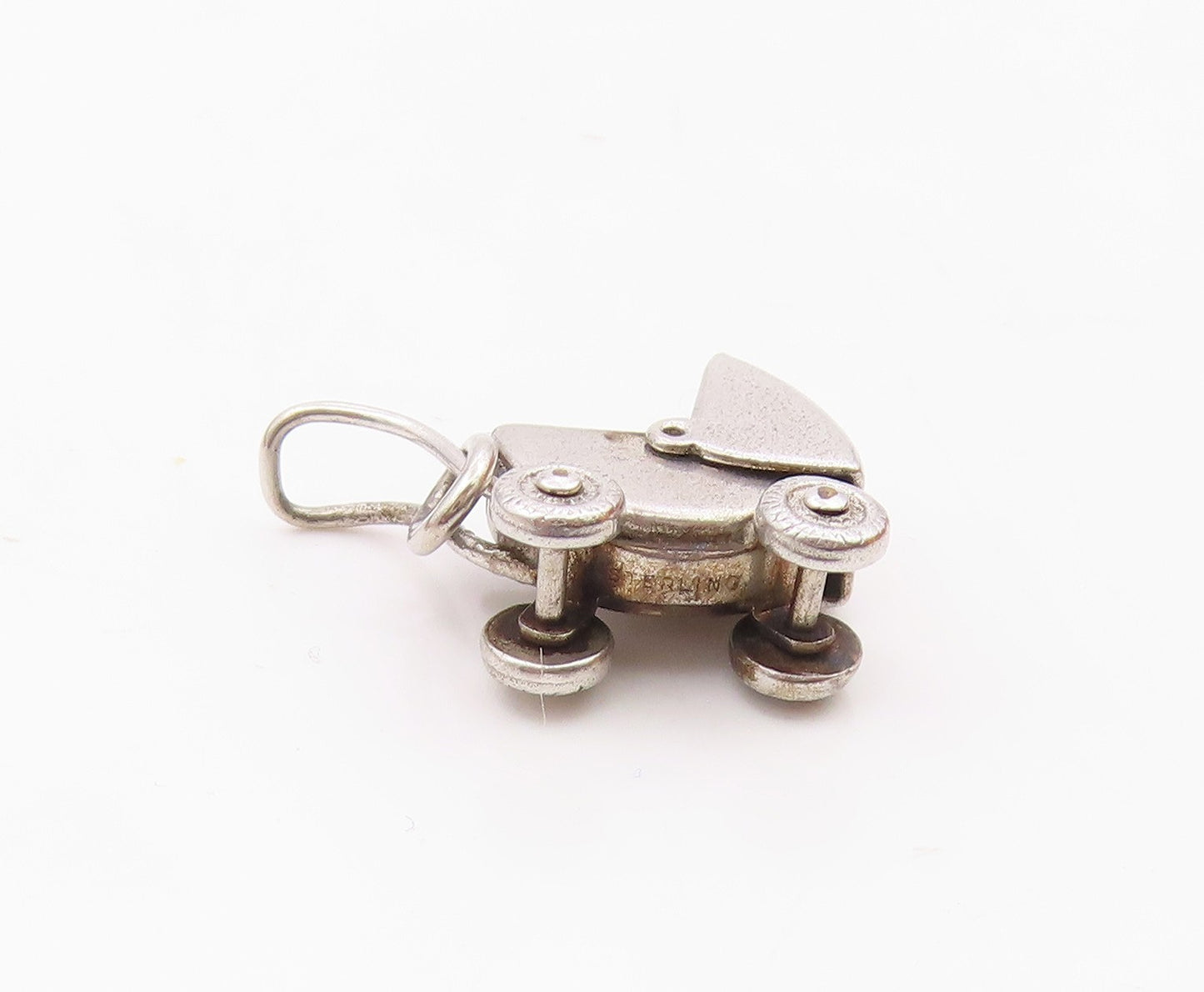 925 Sterling Silver  Vintage Baby Buggy Stroller Charm Pendant  PT21407