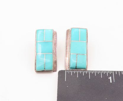 925 Sterling Silver Vintage Earrings TEME NAVAJO Rectangle Larimar Inlay EG13336