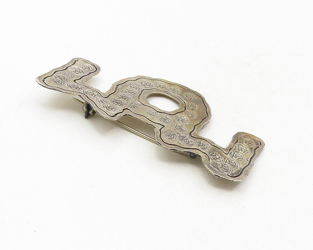MEXICO 925 Sterling Silver  Vintage Etched Floral Detail Mom Brooch Pin BP3615