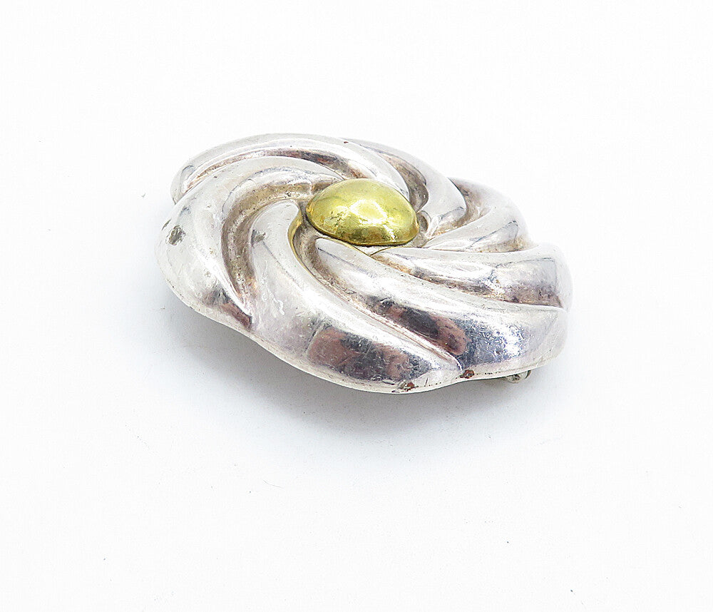 LATON MEXICO 925 Silver  Vintage Two Tone Swirl Flower Brooch Pin  BP2413