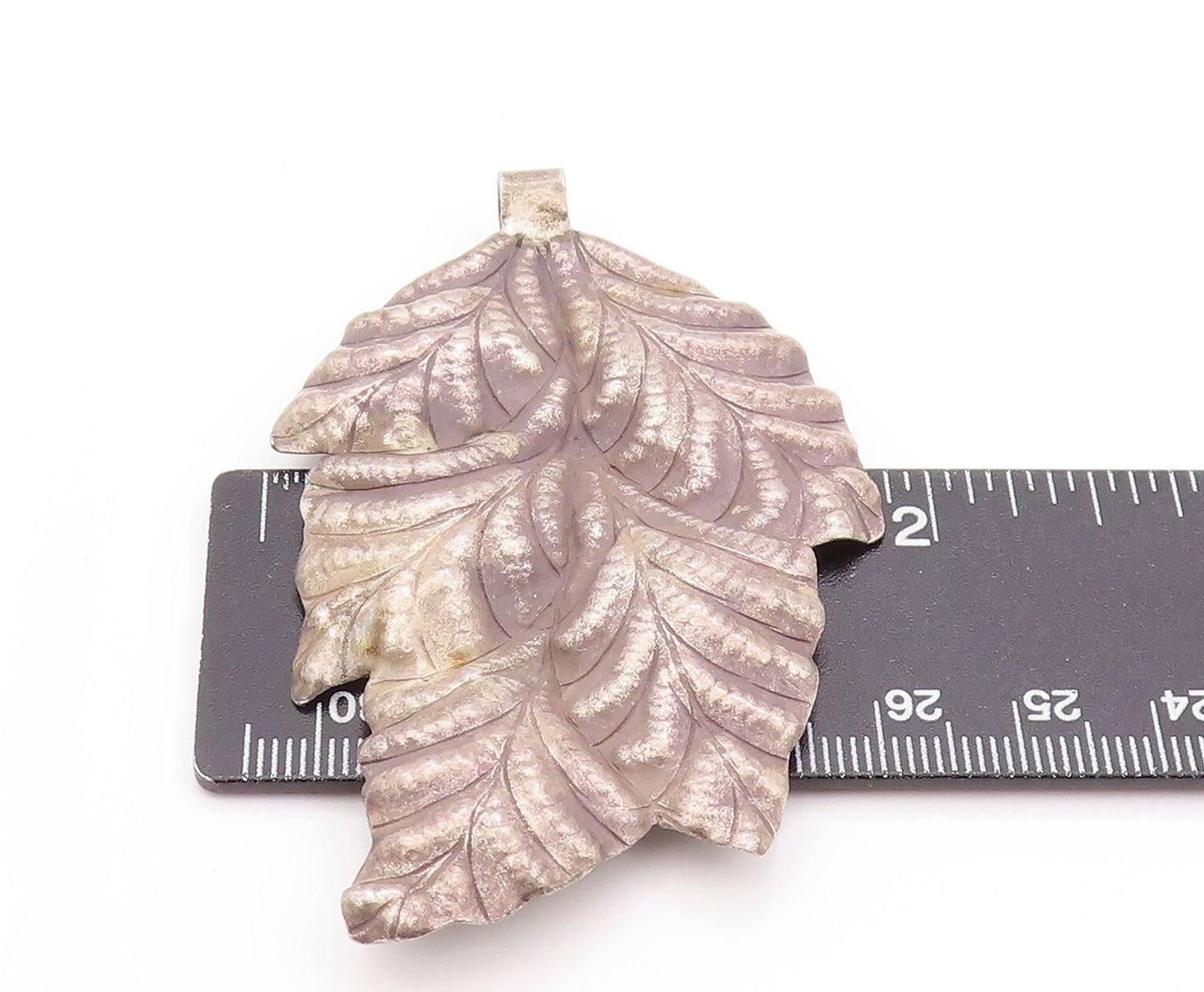 925 Sterling Silver Vintage Pendant Dark Tone Carved Large  Leaf PT23982