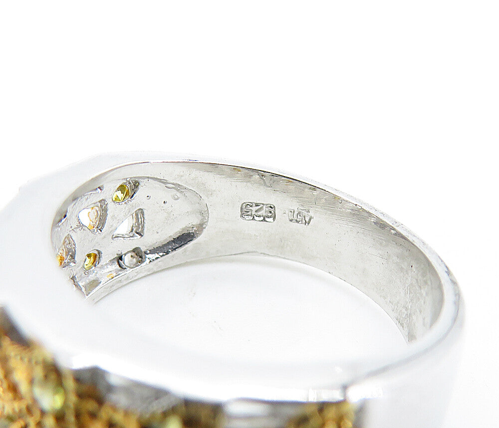 925 Sterling Silver Peridot Dotted Two Tone Shiny Band Ring Sz 7 RG6564