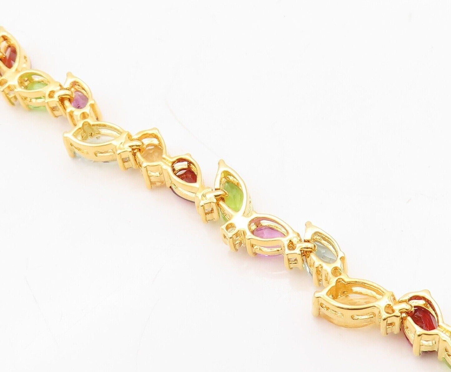 925 Sterling Silver Vintage Bracelet Gold Plated Multi Shape Gemstones  BT10775