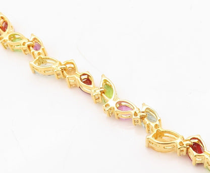 925 Sterling Silver Vintage Bracelet Gold Plated Multi Shape Gemstones  BT10775