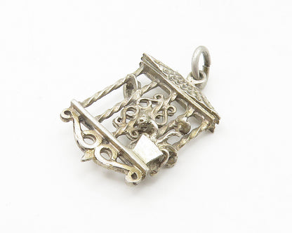 925 Sterling Silver  Vintage Flower Basket Window Sill Motif Pendant  PT8897