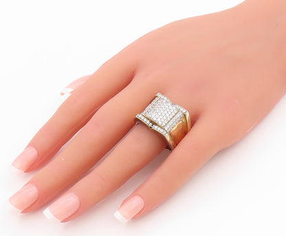 925 Sterling Silver Vintage Ring Gold Plated CZ Square Inlay  Sz 11  RG33162