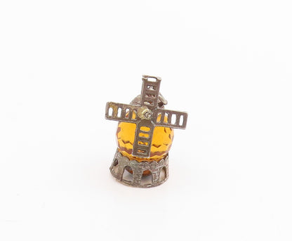 925 Sterling Silver Vintage Pendant Citrine Mechanical Windmill Charm  PT25699