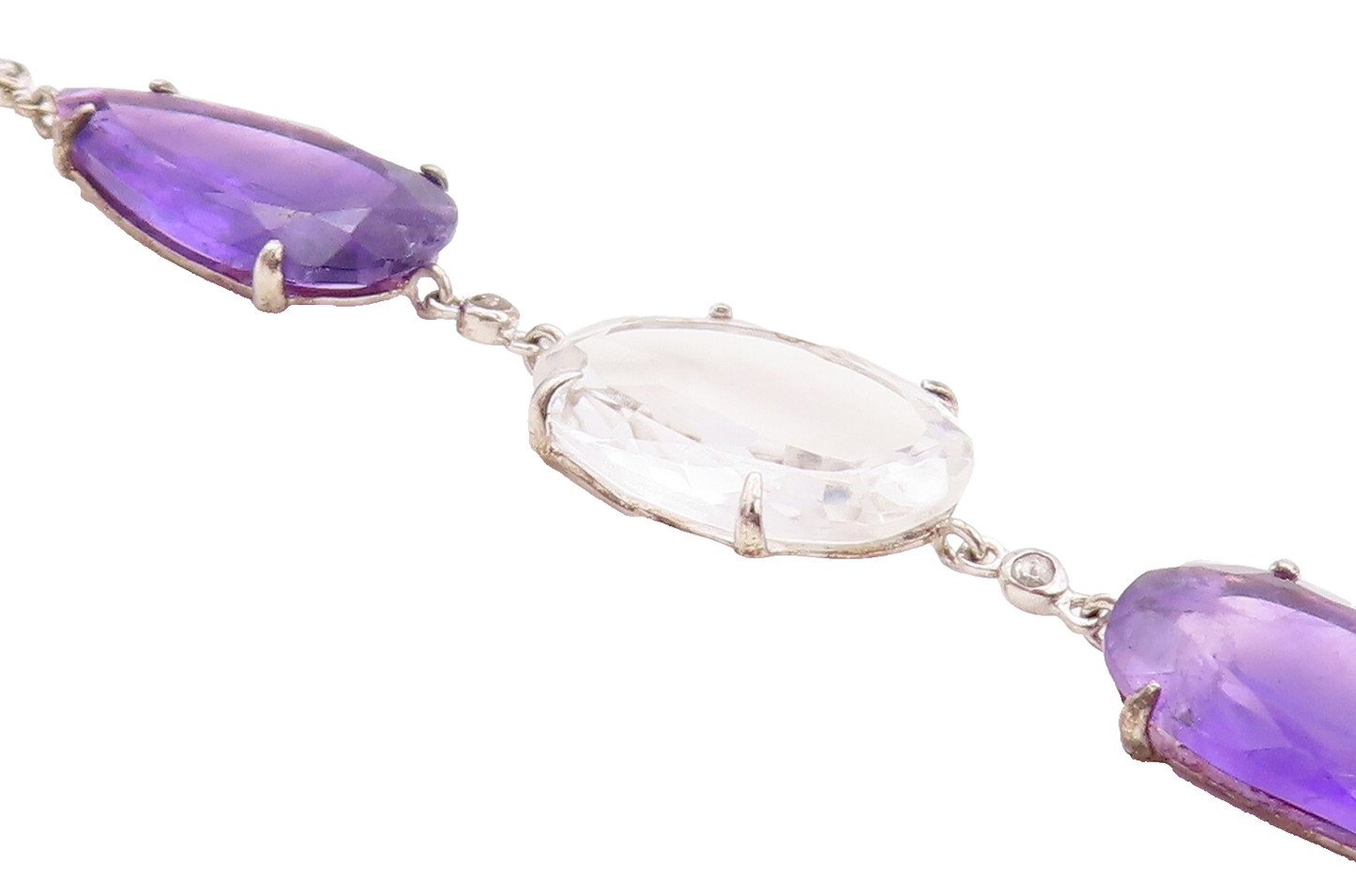925 Sterling Silver Vintage Bracelet Drop Cut Amethyst Oval Topaz  BT10877