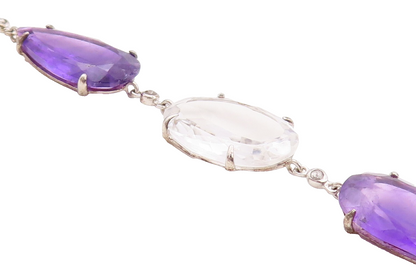 925 Sterling Silver Vintage Bracelet Drop Cut Amethyst Oval Topaz  BT10877