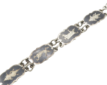 SIAM 925 Sterling Silver  Vintage Niello Enamel Dancer Chain Bracelet  BT7018