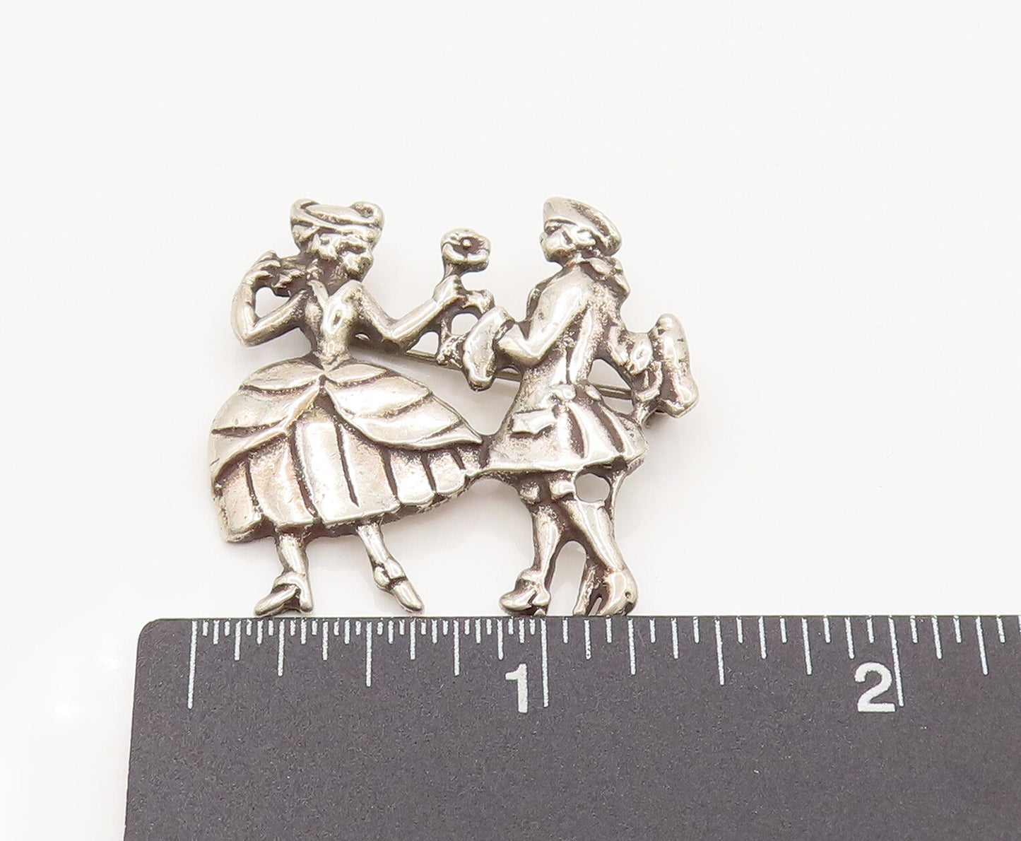 925 Silver  Vintage Antique Man Giving Flower Romantic Brooch Pin  BP10151