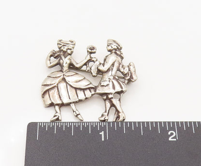 925 Silver  Vintage Antique Man Giving Flower Romantic Brooch Pin  BP10151