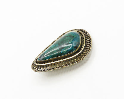 BEZALEL ISRAEL 925 Silver  Vintage Eilat Stone Twist Border Brooch Pin  BP7746