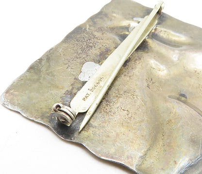 925 Sterling Silver  Vintage Modernist Hammered Woman Square Brooch Pin BP3339
