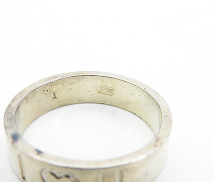 925 Sterling Silver  Vintage I Love You Stamped Round Band Ring Sz 6  RG7503