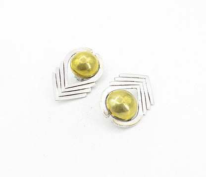 MEXICO 925 Sterling Silver  Vintage Two Tone Modernist Drop Earrings  EG4086