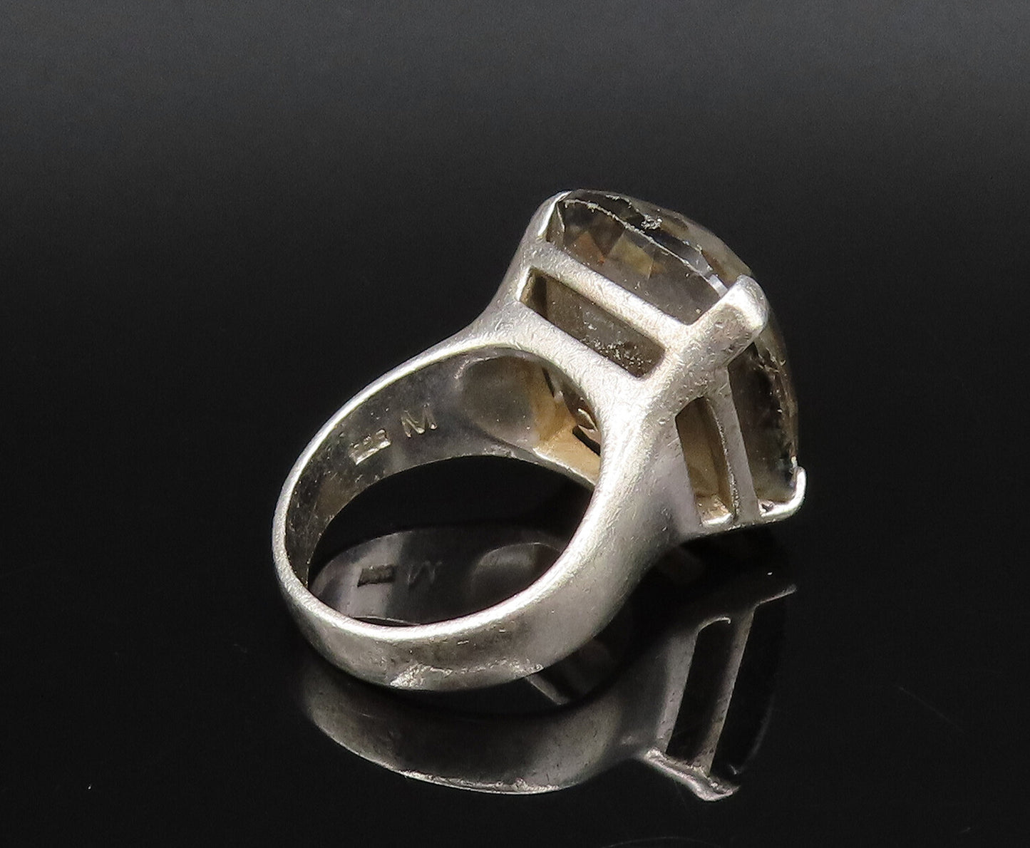 DESIGNER 925 Silver  Vintage Cushion Cut Smoky Quartz Ring Sz 8  RG26016