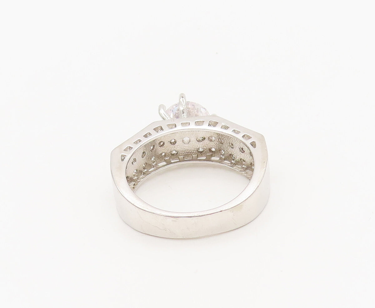 925 Sterling Silver  Vintage 3 Band & Main Stone CZ Wedding Ring Sz 8  RG27164