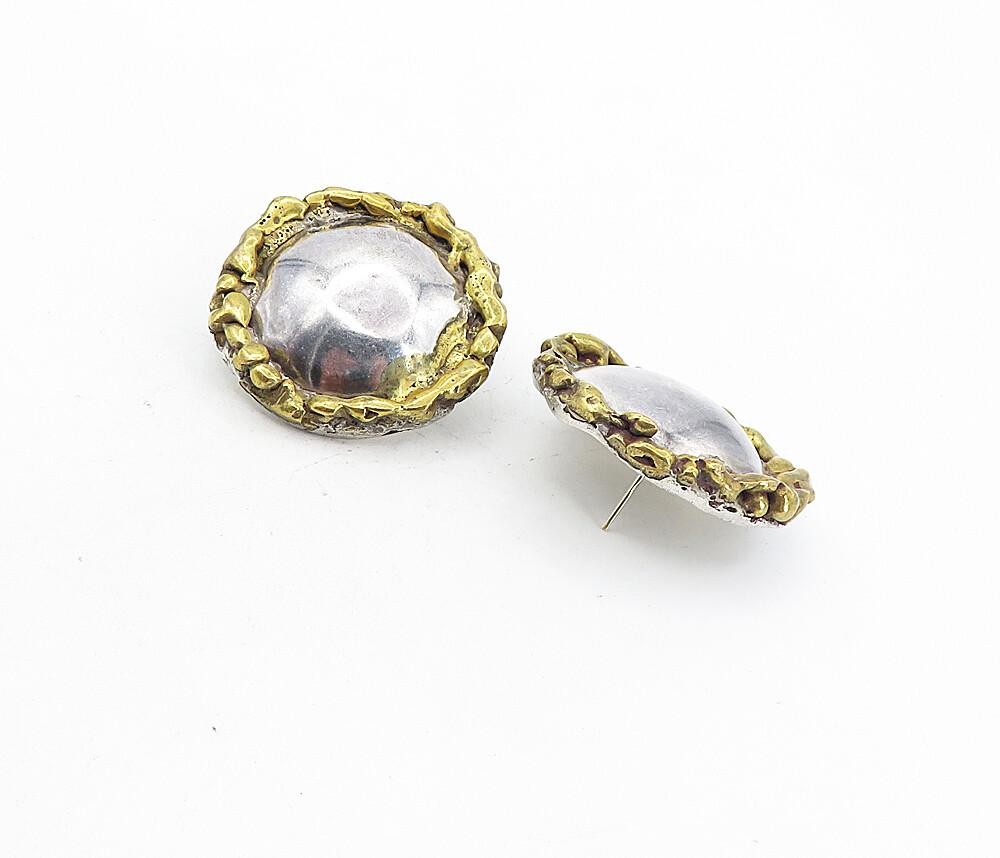 925 Sterling Silver  Vintage Modernist Two Tone Sculpted Drop Earrings  EG4043
