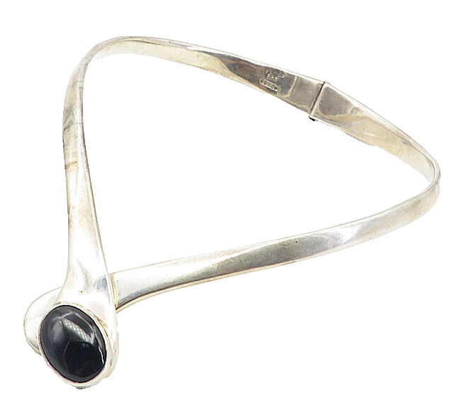 MEXICO 925 Sterling Silver  Vintage Black Stone Hinge Collar Necklace  NE1585