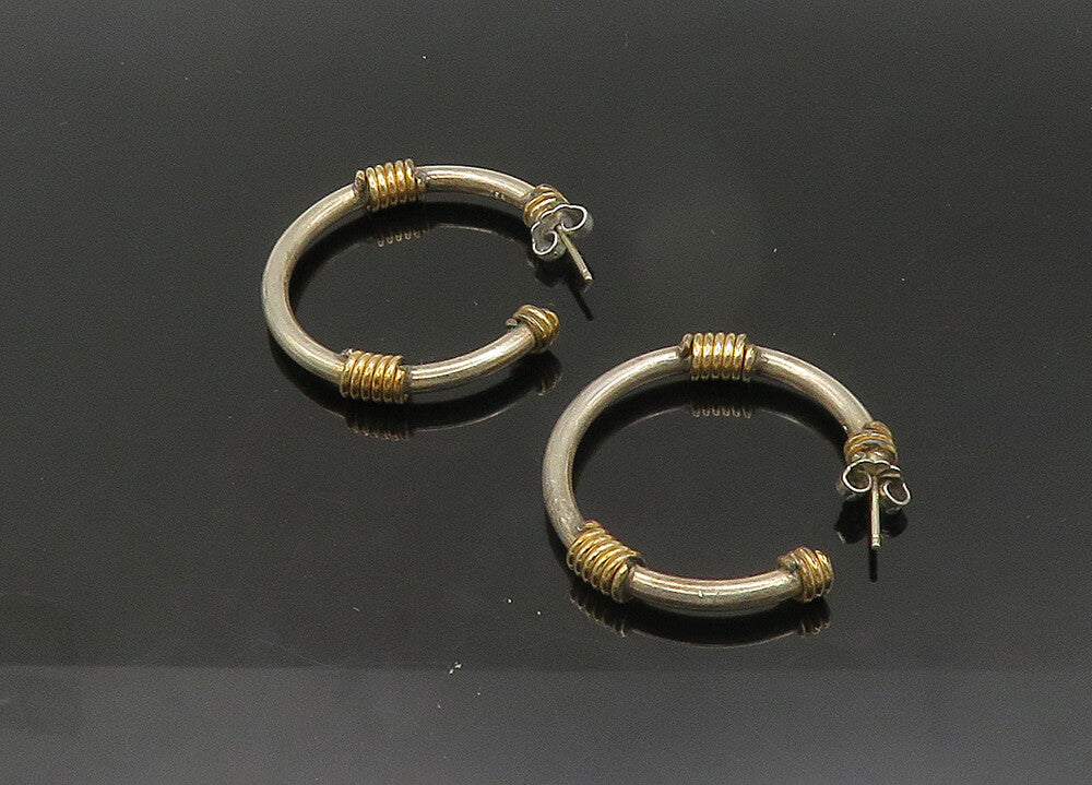 925 Sterling Silver  Vintage Two Tone Wire Wrapped Hoop Earrings  EG10737