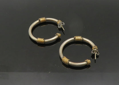 925 Sterling Silver  Vintage Two Tone Wire Wrapped Hoop Earrings  EG10737
