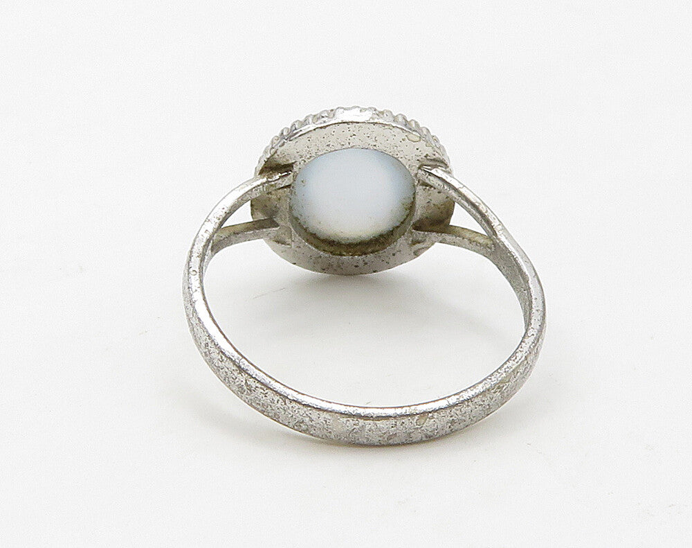 CLARK  COOMBS 925 Silver  Cabochon Cut White Cat's Eye Band Ring Sz 5  RG16270