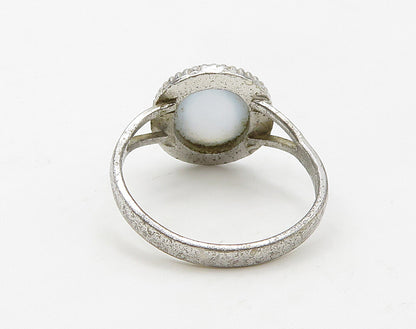 CLARK  COOMBS 925 Silver  Cabochon Cut White Cat's Eye Band Ring Sz 5  RG16270