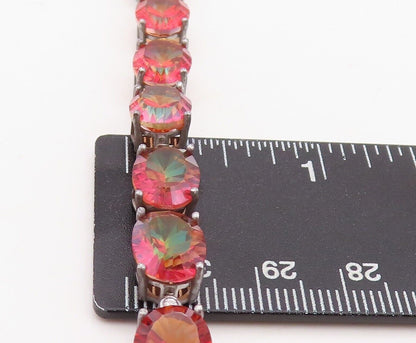 925 Sterling Silver Vintage Bracelet Orange Oval Cut Gemstone & CZ Links BT10751