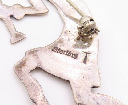925 Sterling Silver Vintage Brooch NAVAJO Etched Kokopeli Flute Player  BP11753