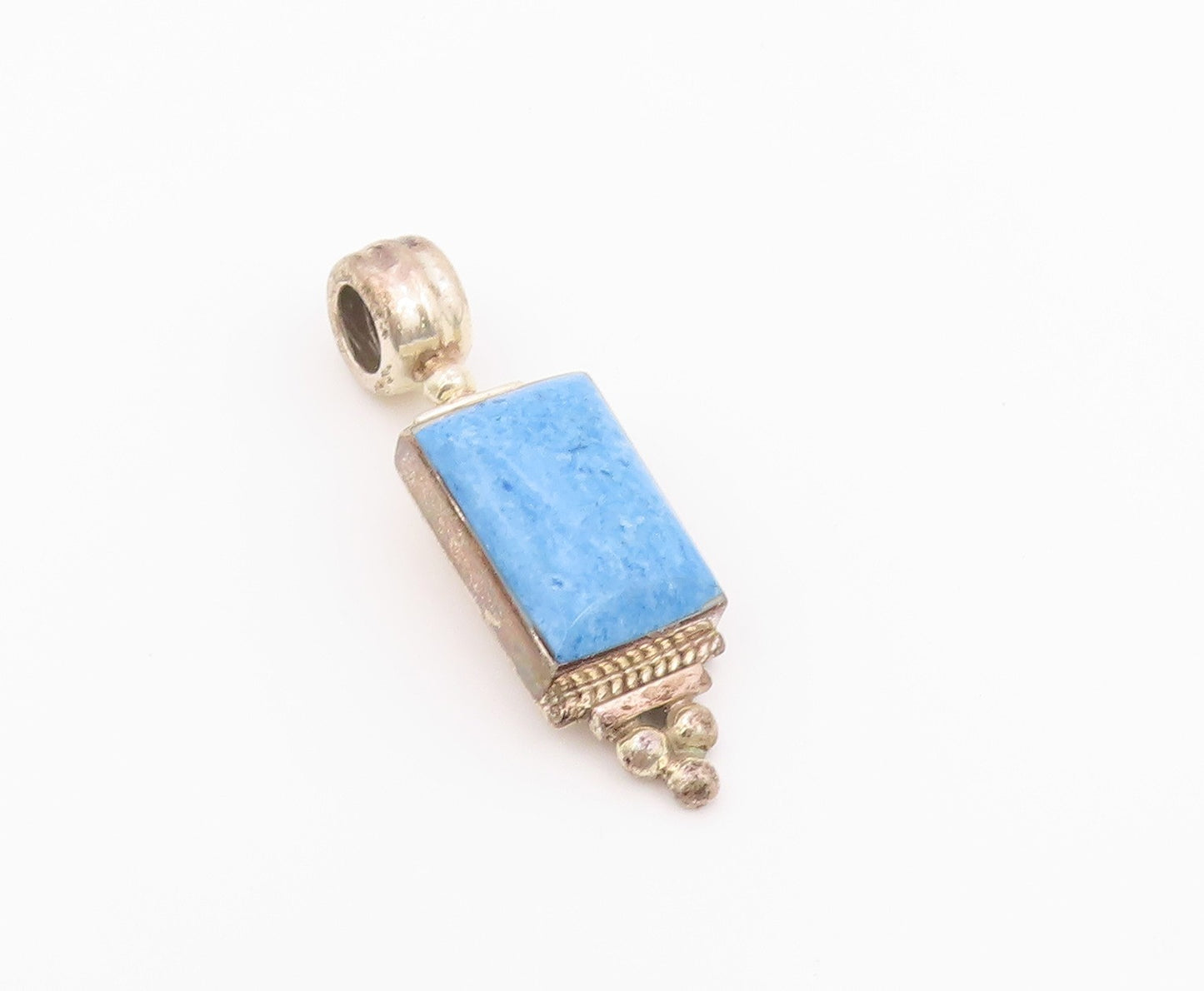 925 Sterling Silver Vintage Pendant MEXICO Turquoise Geometric Charm  PT26369