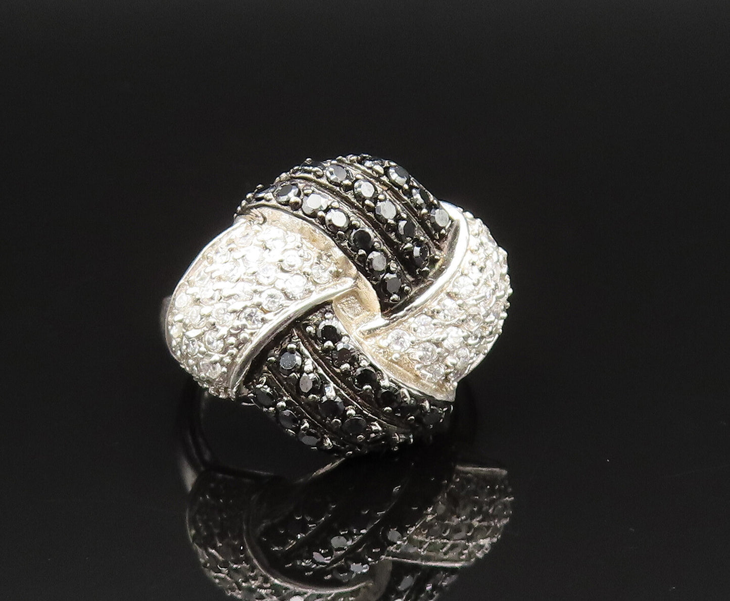 925 Sterling Silver  Vintage Sparkly Spinel & Topaz Knot Ring Sz 5  RG25480