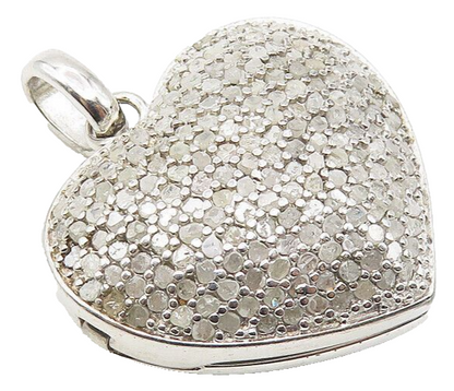 925 Sterling Silver  Genuine Diamonds Love Heart Locket Pendant (OPENS) PT8397