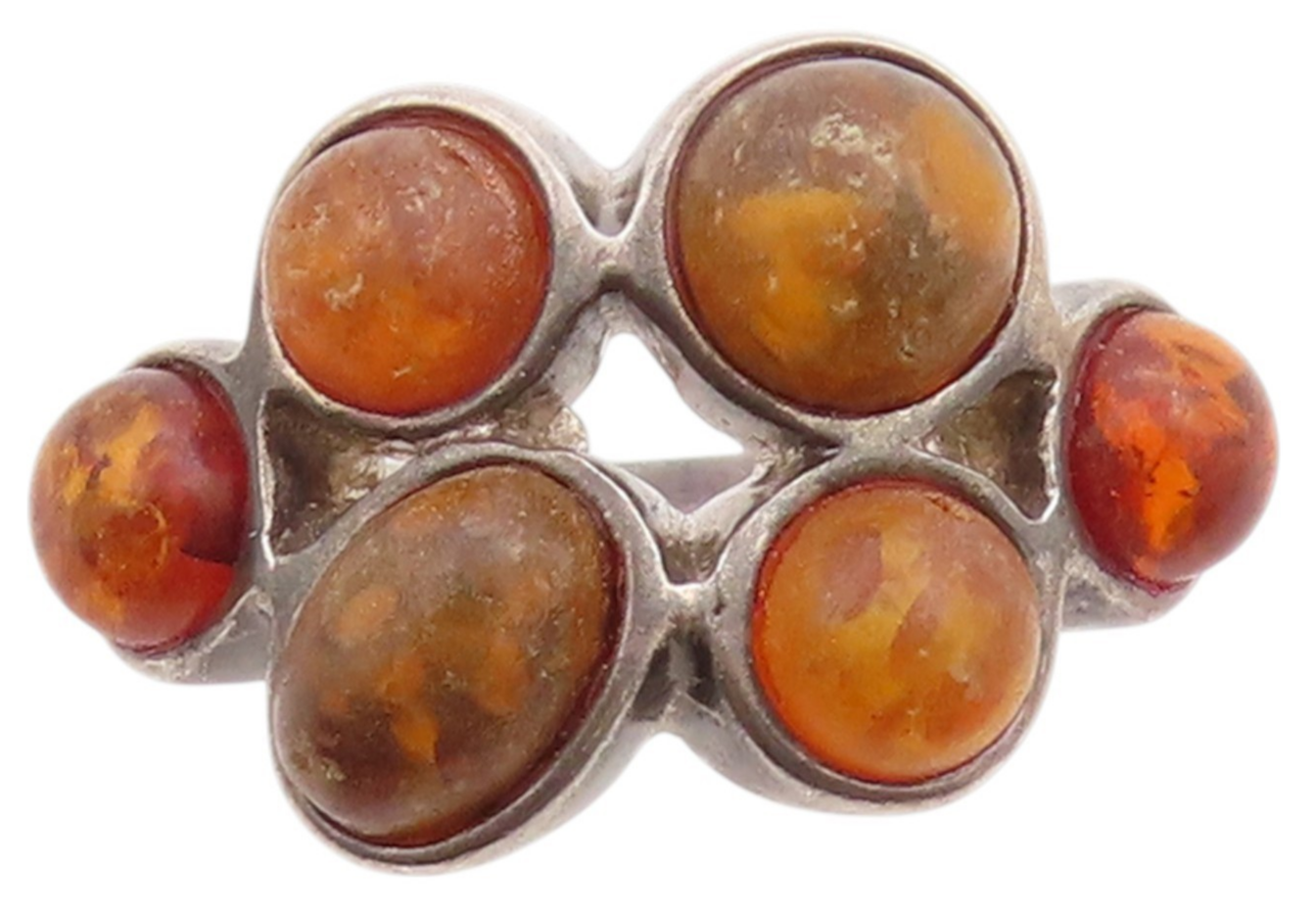 925 Sterling Silver Vintage Ring Designer Cabochon Honey Amber  Sz 6  RG33265